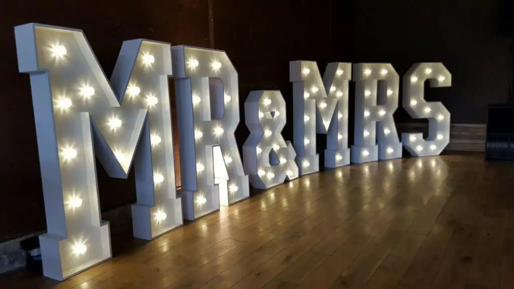Mr & Mrs Light Up Letters Cornwall Hire